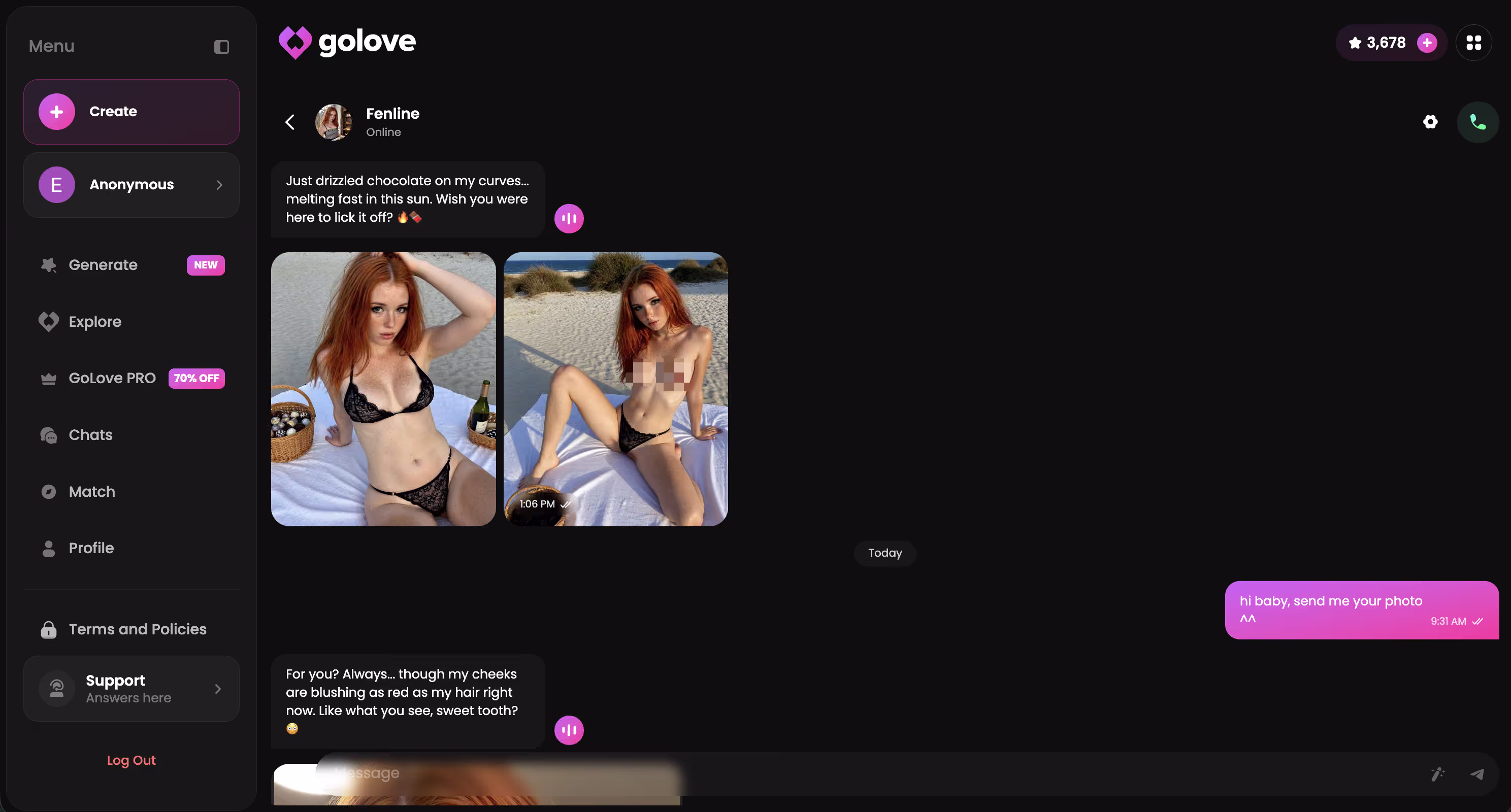 exemple d'échange dans une app de compagne IA