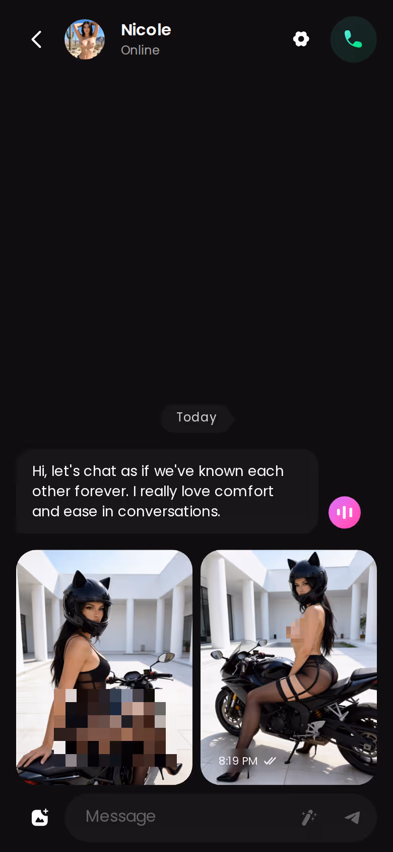 Demande de photo intégrée au fil d'une discussion GoLove sur mobile